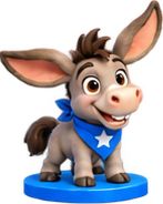 A spirited donkey with a Blue crew badge