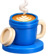 A steaming blue coffee cup